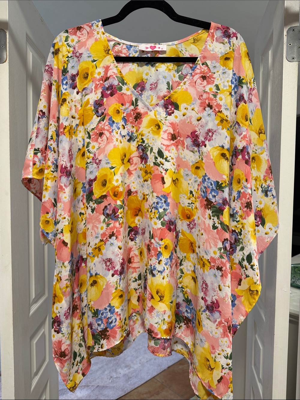 Buddy Love Floral V-Neck Kimono Top in Yellow & Pink